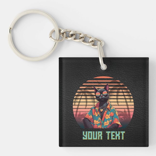 Porte-clefs Carré d'attitude de chat Tropical intemporel (Devant)