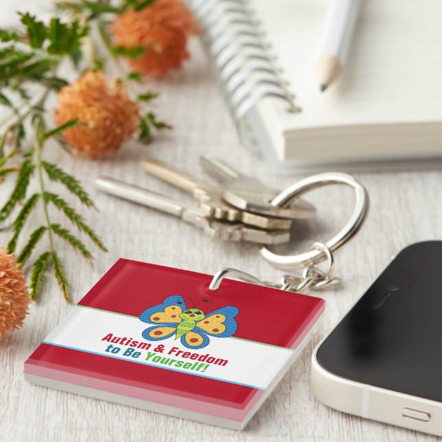 Porte-clefs Carré de sensibilisation sur l'autisme (double fac (Devant Droit)
