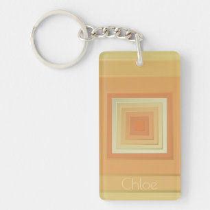 Porte-clefs Carré géométrique classique (jaune doux et orange)
