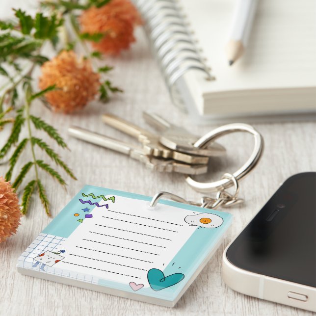Porte-clefs Carré mignon Doodon Cartoon Notes (Devant Droit)