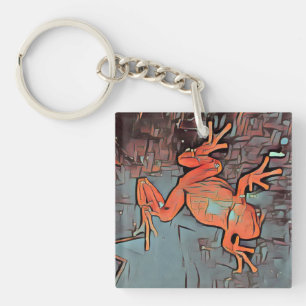 Porte-clefs Carré orange Porte - clé de grenouille multicolo