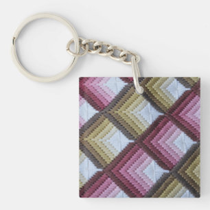Porte-clefs Carré Tartan en tissu (à un côté)