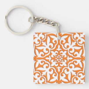 Porte-clefs Carreau marocain - corail orange et blanc