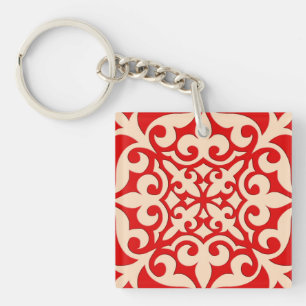 Porte-clefs Carreau marocain - corail orange et pêche