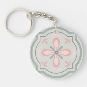 Porte-clefs Carreaux Floraux Pastel Verts