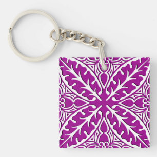 Porte-clefs Carreaux marocains - améthyste violet et blanc