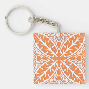 Porte-clefs Carreaux marocains - corail orange et blanc