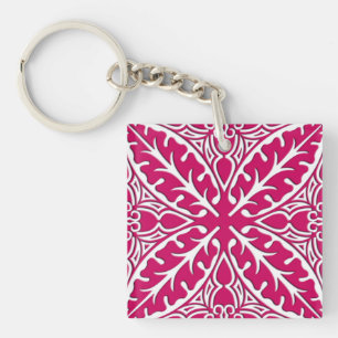 Porte-clefs Carreaux marocains - magenta et blanc