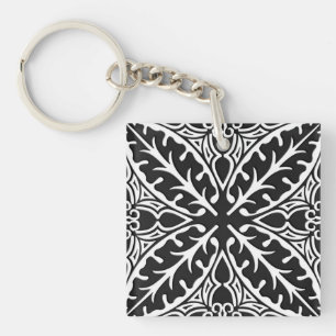 Porte-clefs Carreaux marocains - noir et blanc