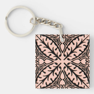Porte-clefs Carreaux marocains - rose pêche et noir
