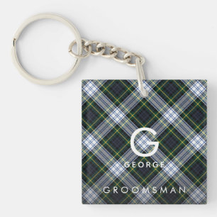 Porte-clefs Carreaux Monogramme Tartan Vert Blanc des Garçons