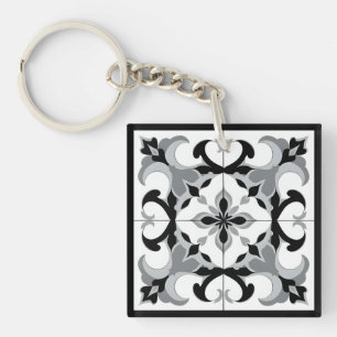 Porte-clefs Carrelage de style espagnol noir et blanc