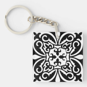 Porte-clefs Carrelage marocain - noir avec arrière - plan blan