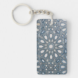 Porte-clefs Carrelage Méditerranéen Bleu Azur et Blanc