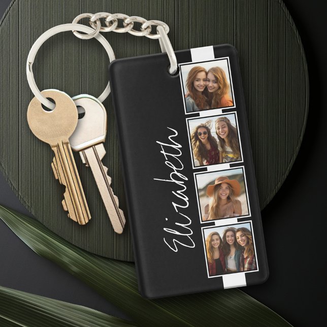 Porte-clefs Carrés de collection photo noir et blanc Personnal (Personalized Keychain - add a monogram or name)