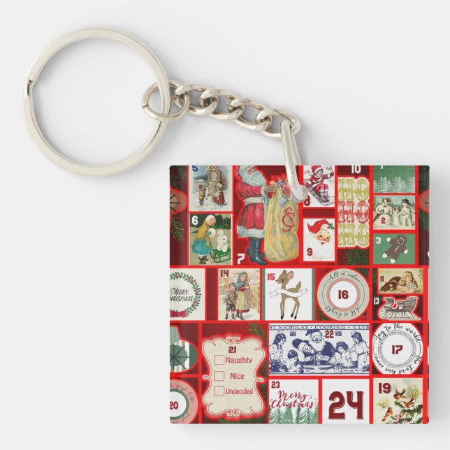 Porte-clefs Carrés de l'illustration de Noël (Devant)