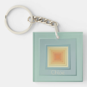 Porte-clefs Carrés géométriques vintage (bleu clair et jaune)