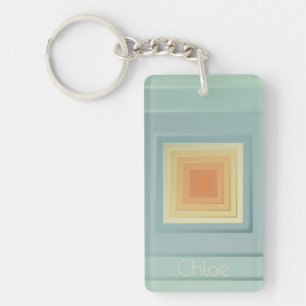 Porte-clefs Carrés Géométriques Vintage (bleu clair et jaune)