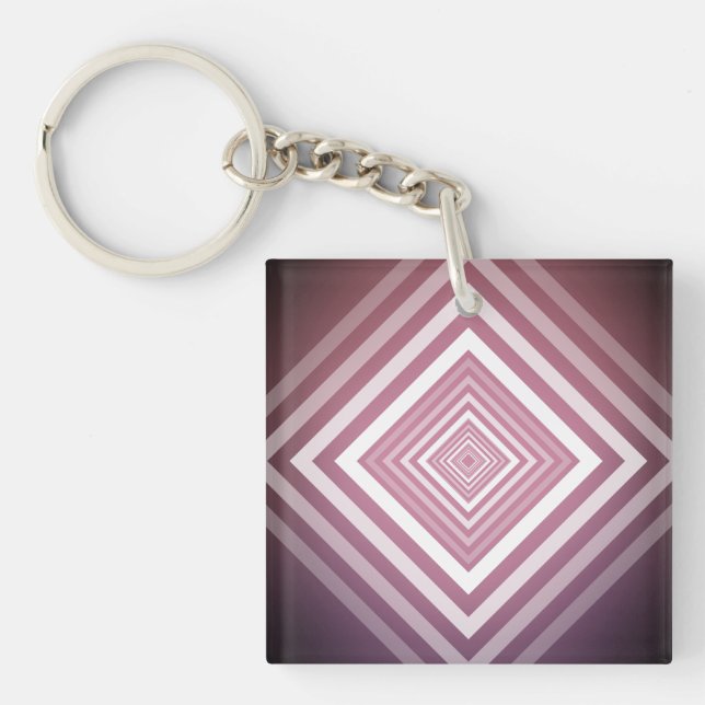 Porte-clefs Carrés modernes de la Gradation rose et blanc (Devant)