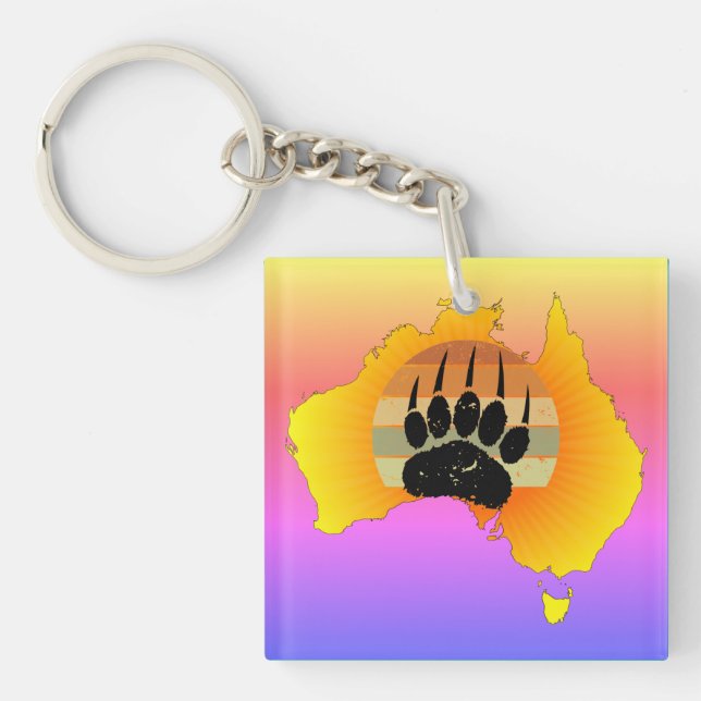 Porte-clefs Carte Australie Sunny Ours Avec Sunset Rétro (Devant)