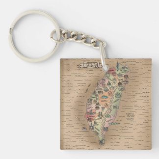 Porte-clefs Carte colorée de Taïwan Vintage