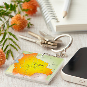 Porte-clefs Carte de Bolivie avec villes et frontières