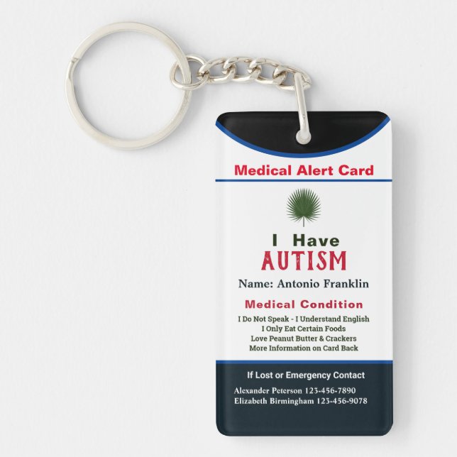 Porte-clefs Carte de contact d'urgence d'alerte Médicale perso (Devant)