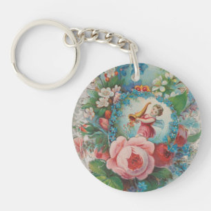 Porte-clefs Carte de la Saint-Valentin florale de l'ère victor