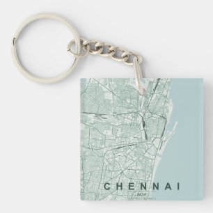 Porte-clefs Carte de la ville de Chennai, Inde & Texte personn