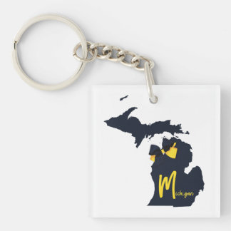 Porte-clefs Carte de l'état de l'Université du Michigan Bleu e