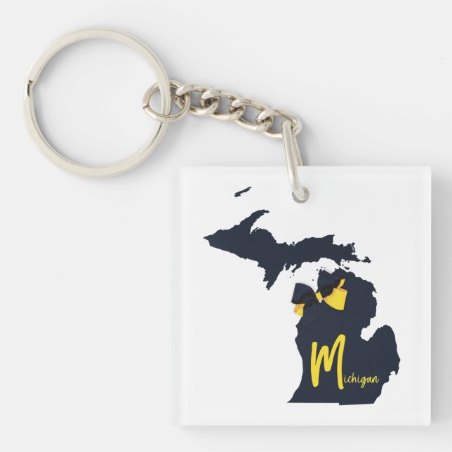 Porte-clefs Carte de l'état de l'Université du Michigan Bleu e (Devant)