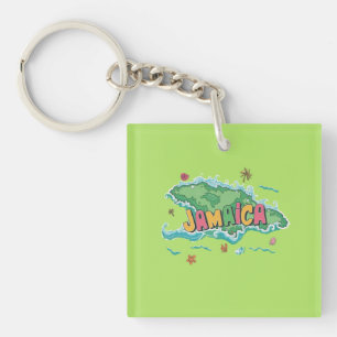 Porte-clefs carte de l'île jamaïcaine couleur aquarelle