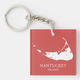 Porte-clefs Carte de l'île Nantucket rouge