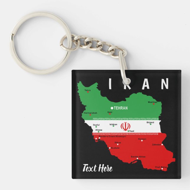 Porte-clefs Carte de l'Iran avec drapeau et emblème (Devant)