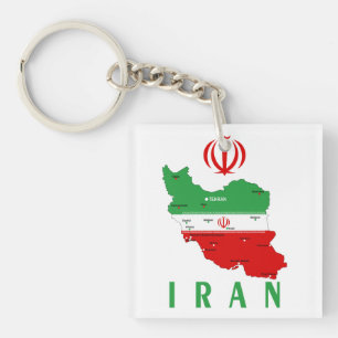 Porte-clefs Carte de l'Iran avec drapeau et emblème