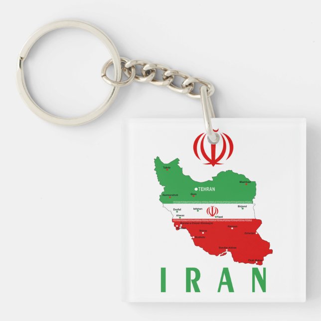 Porte-clefs Carte de l'Iran avec drapeau et emblème (Devant)