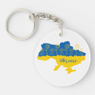 Porte-clefs Carte de l'Ukraine avec tournesol et drapeau ukrai