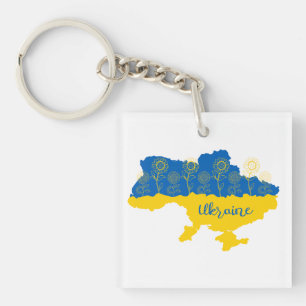 Porte-clefs Carte de l'Ukraine avec tournesol et drapeau ukrai