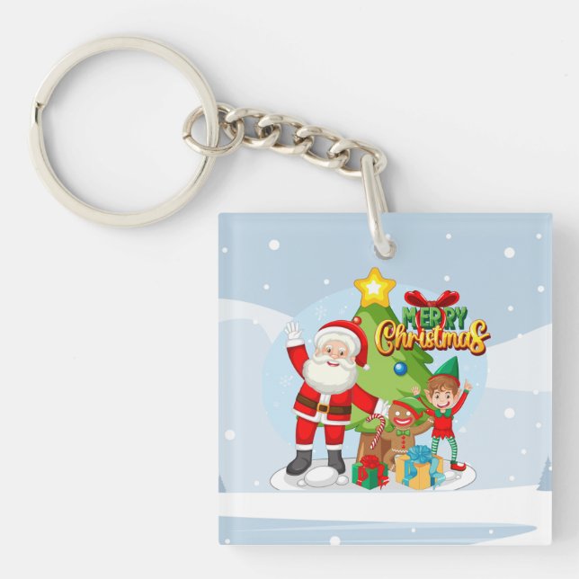 Porte-clefs Carte de Noël Festive Père Noël et amis (Devant)