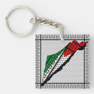 Porte-clefs Carte de Palestine avec drapeau et Motif Keffiyeg