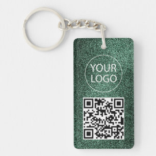 Porte-clefs Carte de visite QR Code Pailletée Verte Votre Log