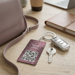 Porte-clefs Carte de visite QR Code Pailletée Violette Votre L