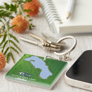 Porte-clefs Carte de voyage du lac Tustumena Impression acryli