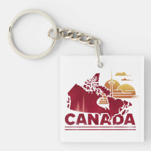 Porte-clefs Carte des pays de voyage du Canada vintage Feuille
