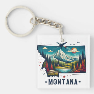 Porte-clefs Carte d'état Retro Vintage Montana