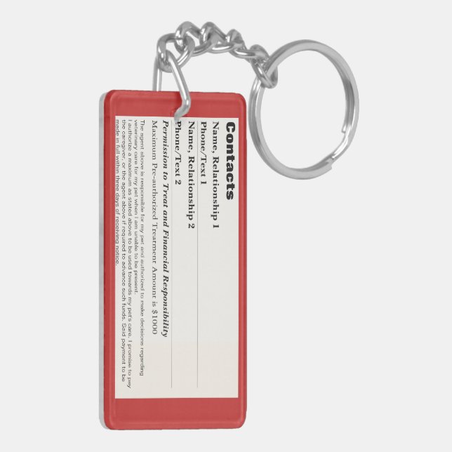 Porte-clefs Carte d'information d'urgence pour animaux v3 (Dos gauche)