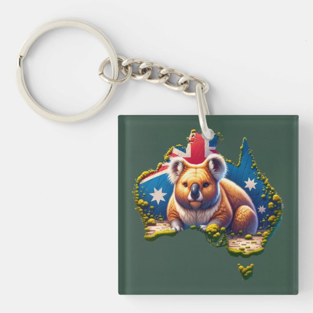 Porte-clefs Carte du drapeau australien Koala Bear (Devant)