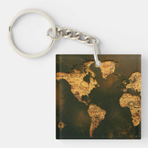 Porte-clefs Carte du monde vintage Cartographie antique Art