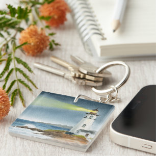 Porte-clefs Carte postale du phare côtier avec faisceau lumine