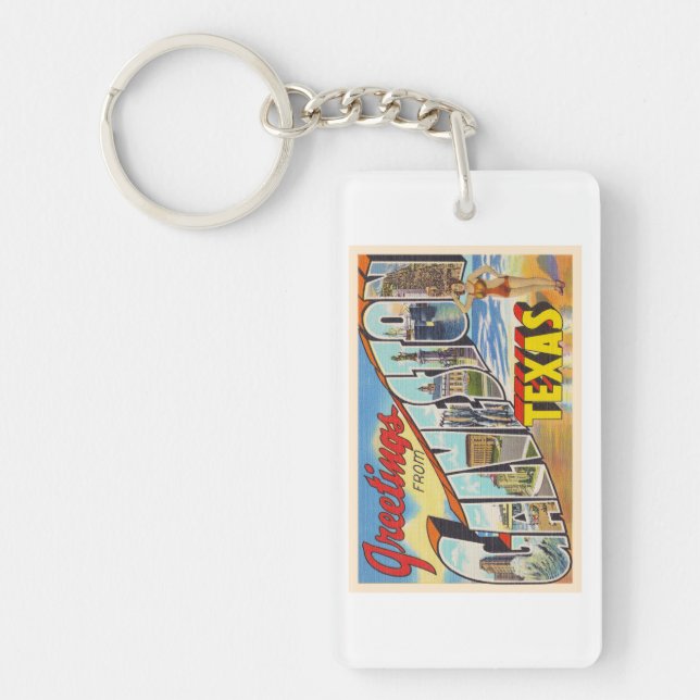 Porte-clefs Carte postale Galveston Texas TX Vintage Grande le (Devant)